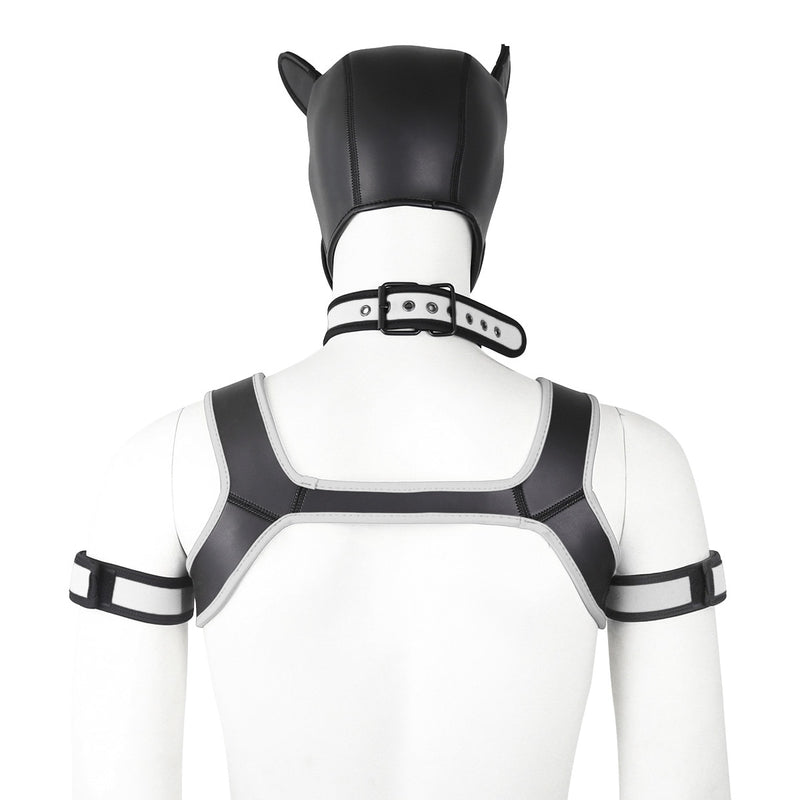 Dog Bondage Set With Restraints Hood Chest Belt Collar Arm Band For Pup Role Play
