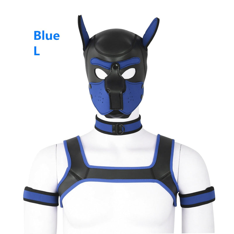 Dog Bondage Set With Restraints Hood Chest Belt Collar Arm Band For Pup Role Play