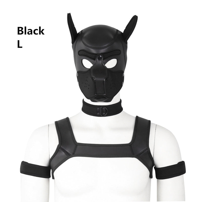 Dog Bondage Set With Restraints Hood Chest Belt Collar Arm Band For Pup Role Play