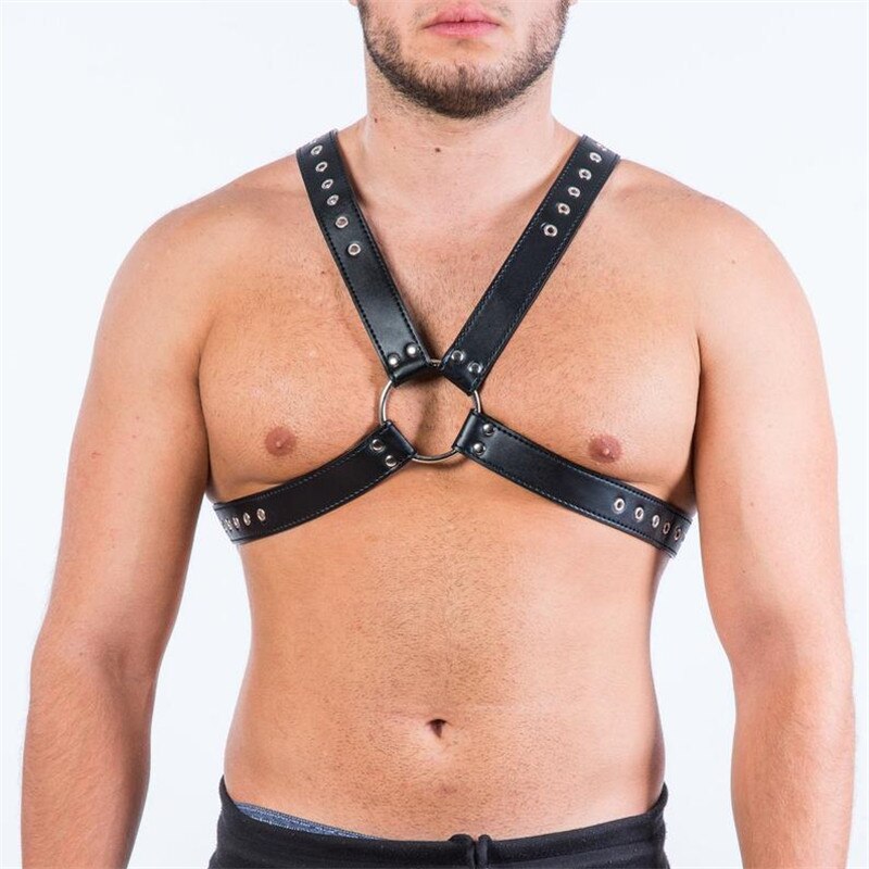 Leather Fetish Men Harness Belts with Armbands Crossed Chest Harness Strap Costume
