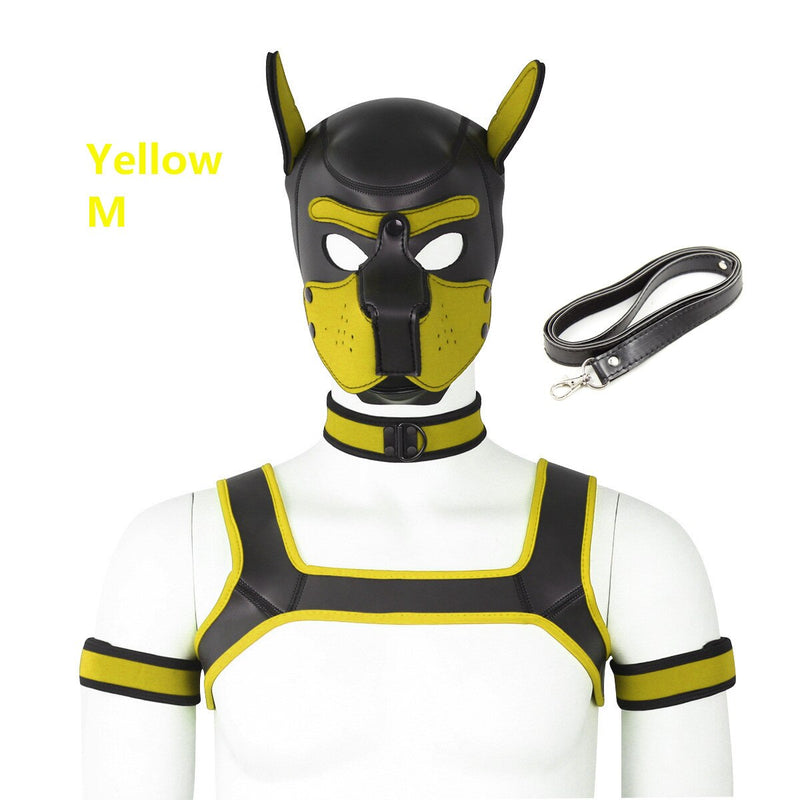 Bondage Hood Chest Belt Arm Band Neck Collar Dog Roleplay Fantasy Harness Club Costume