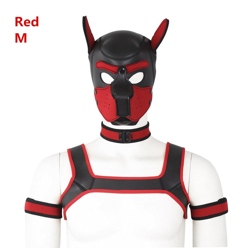 Dog Bondage Set With Restraints Hood Chest Belt Collar Arm Band For Pup Role Play