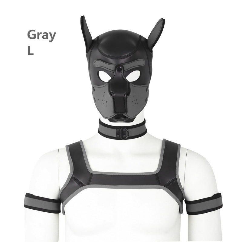Dog Bondage Set With Restraints Hood Chest Belt Collar Arm Band For Pup Role Play