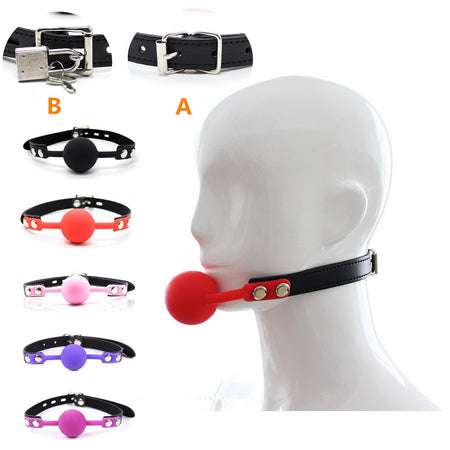 Silicone Safety Mouth Gag Ball With Leather Strap Lock