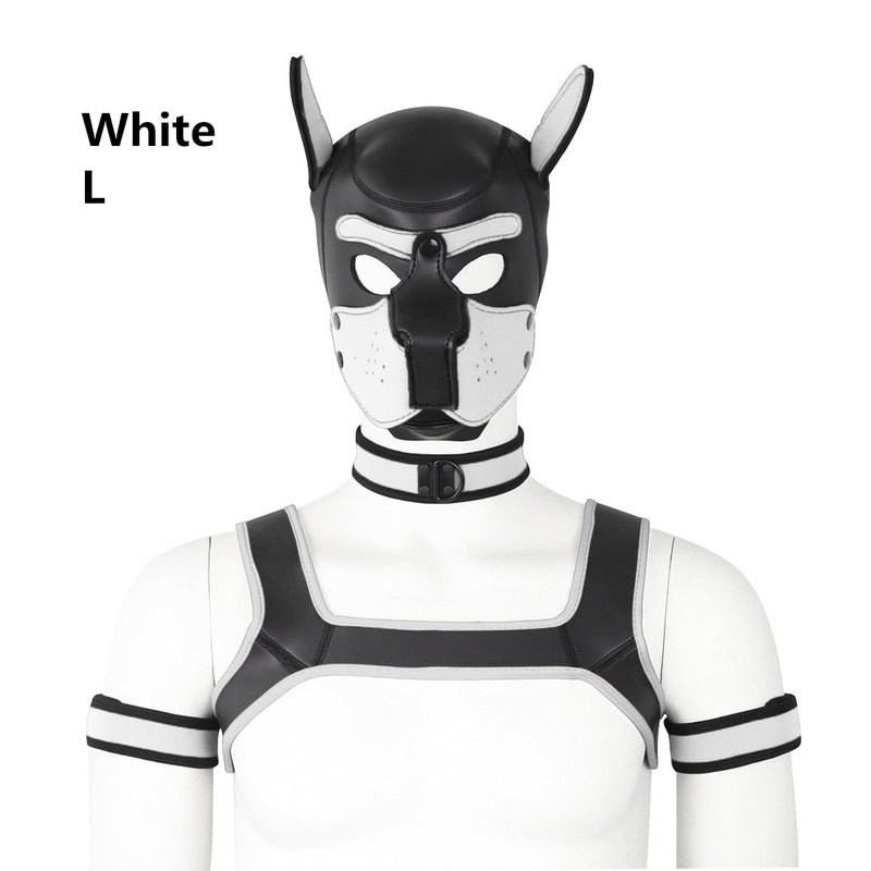 Dog Bondage Set With Restraints Hood Chest Belt Collar Arm Band For Pup Role Play