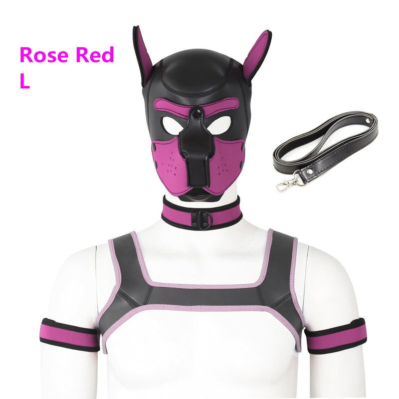 Bondage Hood Chest Belt Arm Band Neck Collar Dog Roleplay Fantasy Harness Club Costume