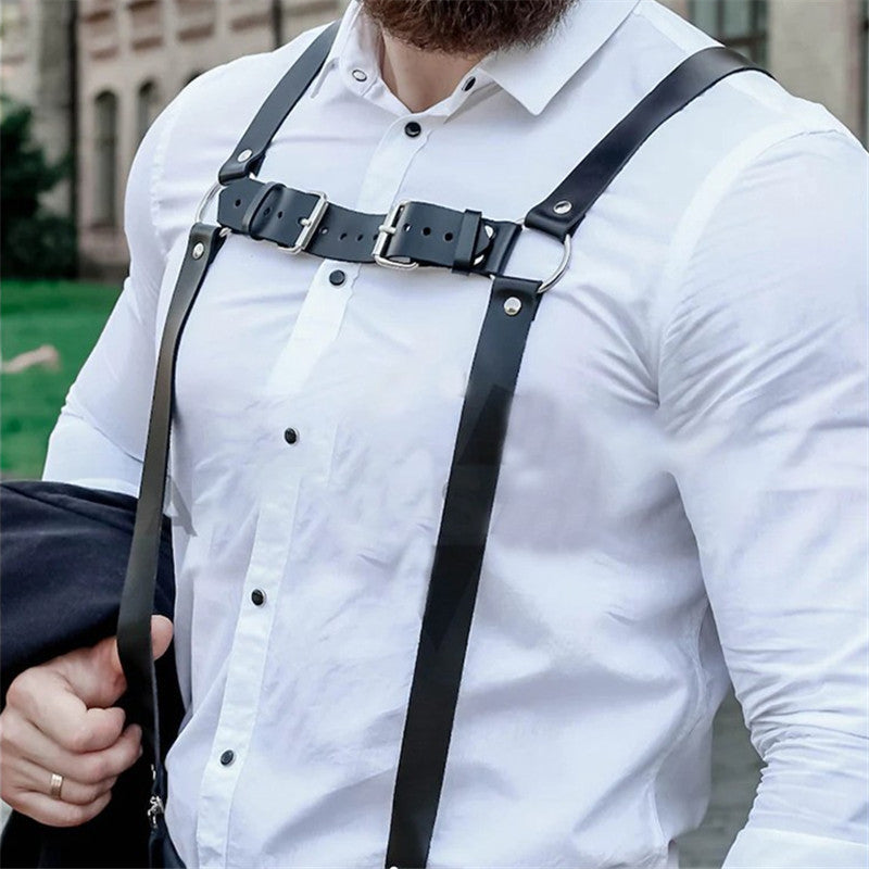 Fetish Men Leather Chest Harness Suspenders Bondage Body Shoulder Harness Belts Strap