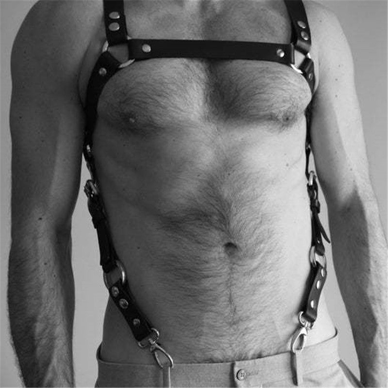 Fetish Men Leather Chest Harness Suspenders Bondage Body Shoulder Harness Belts Strap