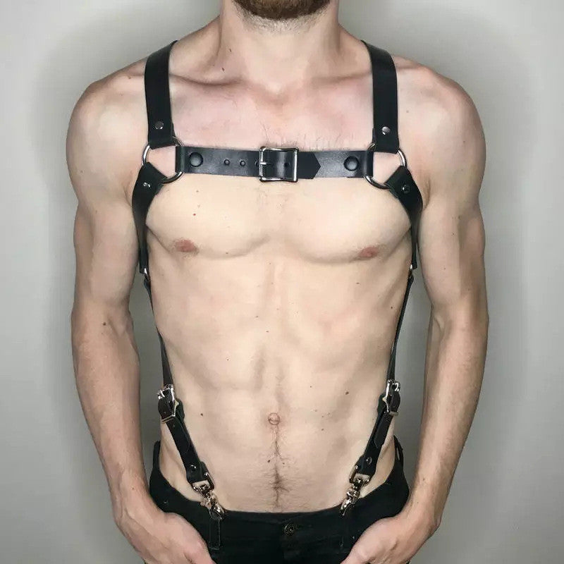 Fetish Men Leather Chest Harness Suspenders Bondage Body Shoulder Harness Belts Strap