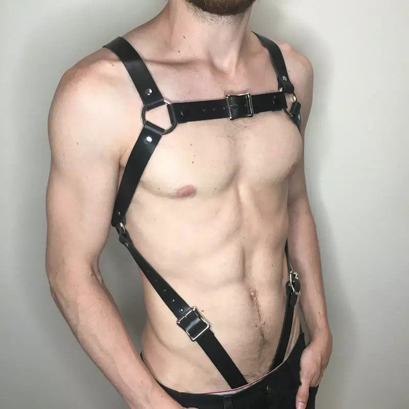 Fetish Men Leather Chest Harness Suspenders Bondage Body Shoulder Harness Belts Strap